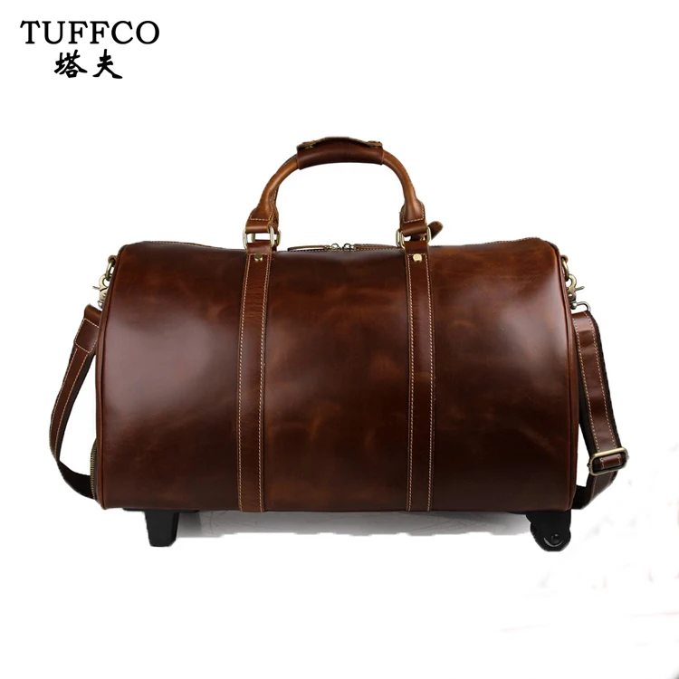 High-end Large Capacity Brown genuine Leather Duffle Bag Luggage Travel Bags