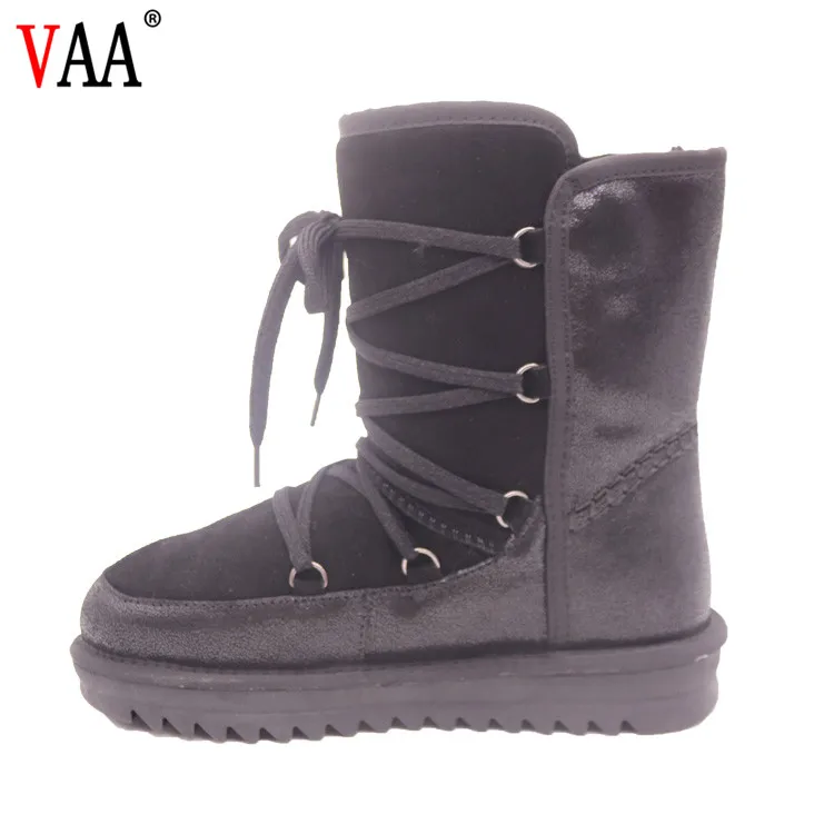 CF-131 Free Samples Non-slip TPR Sole Cow Leather Lace Up Lady Shearling Winter Boots