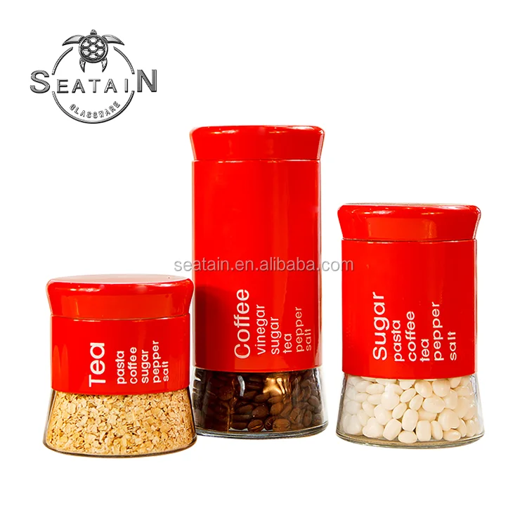 Window Glass Stainless Steel Containers with Lids Quality Modern Red Stainless Steel Canister Set for Kitchen