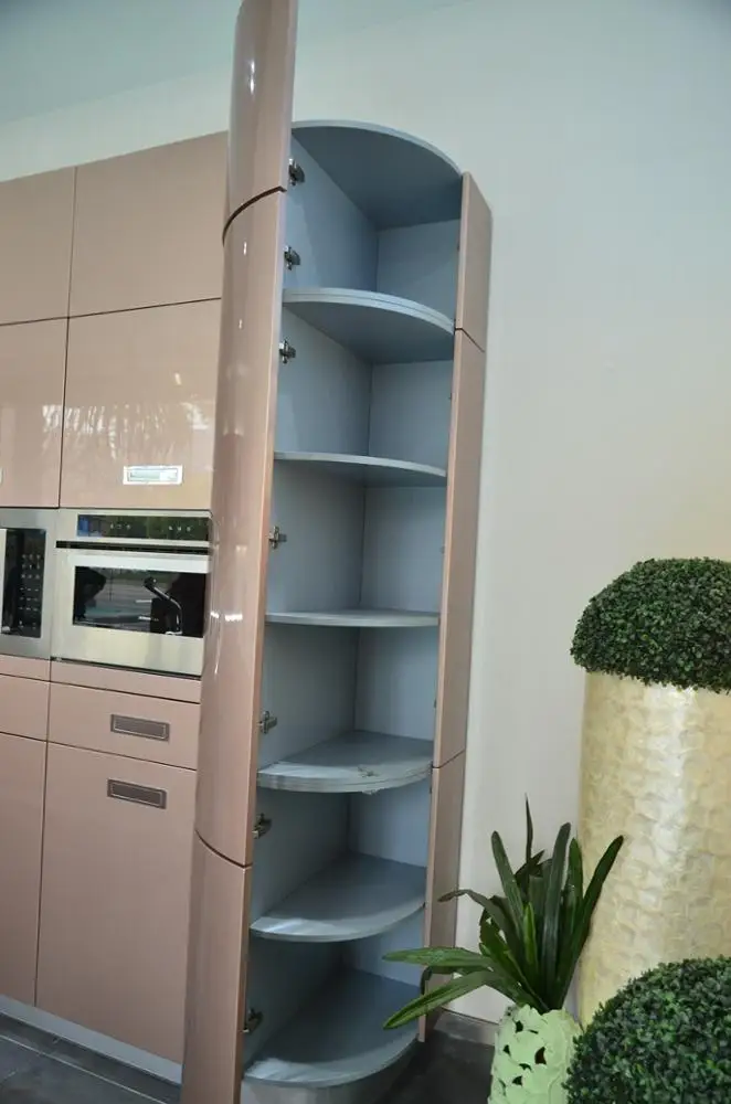 High Gloss Lacquer Finish Modern Metal Handless Plywood Kitchen Cabinets