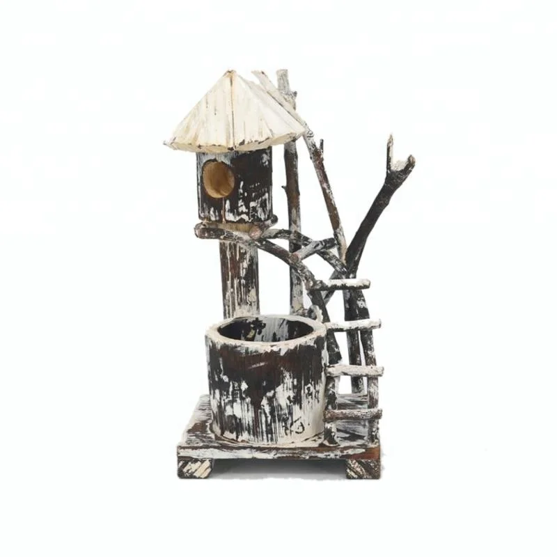 Handmade natural wooden bird cage outdoor