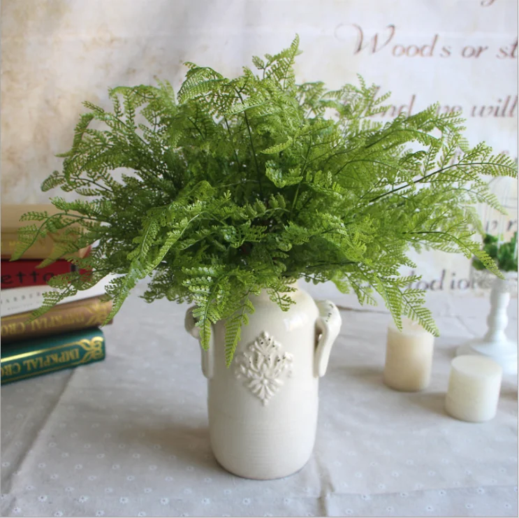 Quality artificial flowers wholesale 7 fork fishtail pine fern leaves Home decoration wedding plastic flowers