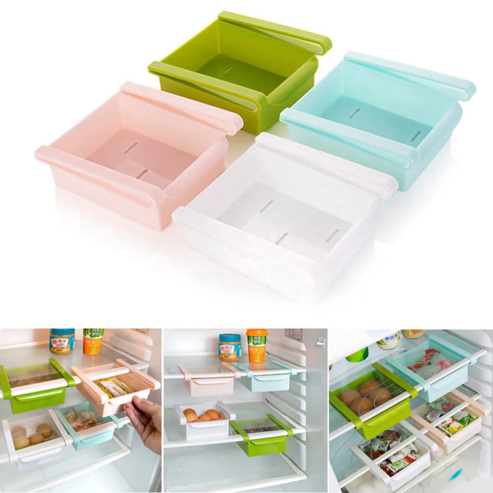 
Useful Refrigerator Storage Box Slide Fridge Freezer Space Saver Organizer Storage Rack Shelf Holder Kitchen Accessories 