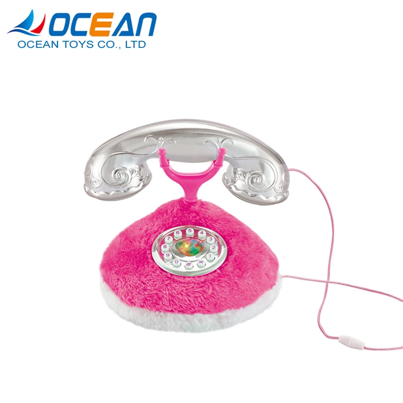 House play pretend classic style pink plush telephone toy for baby girl gift