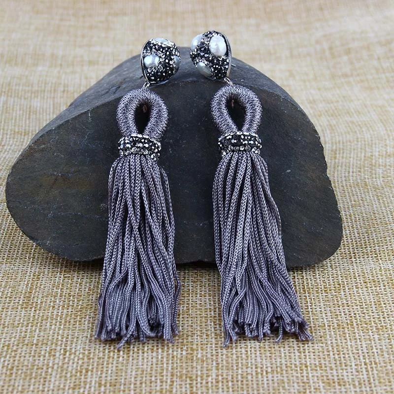 Wholesale  Latest Design Bohemian  Handmade Crystal Long Tassel Stud Earring