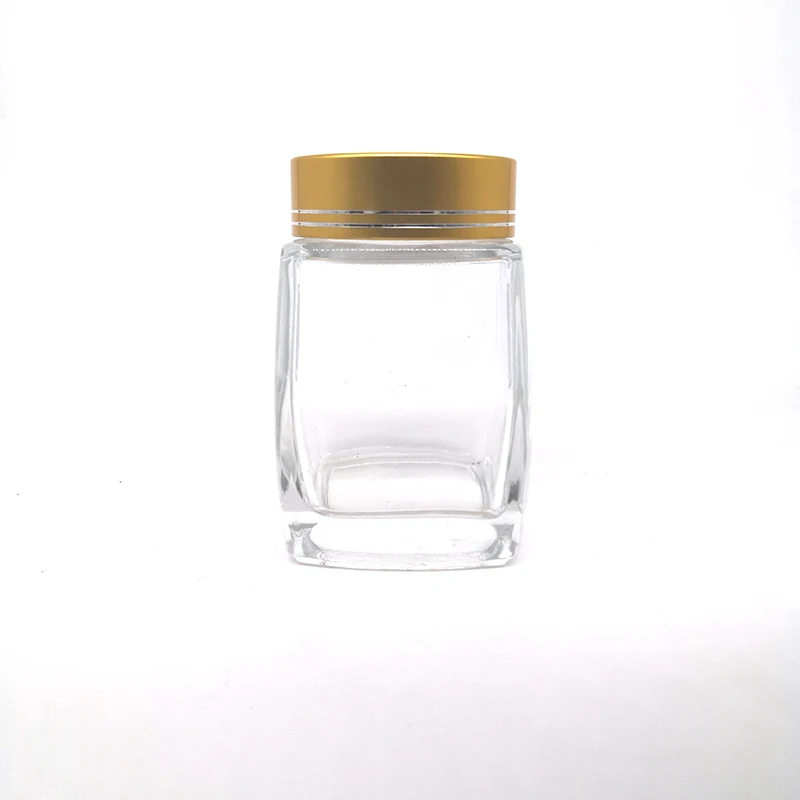 High quality empty square glass jar for honey with screw lid