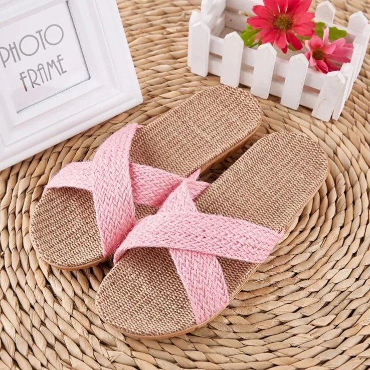 hot sale summer woman man straw jute fashion beach slipper sandals