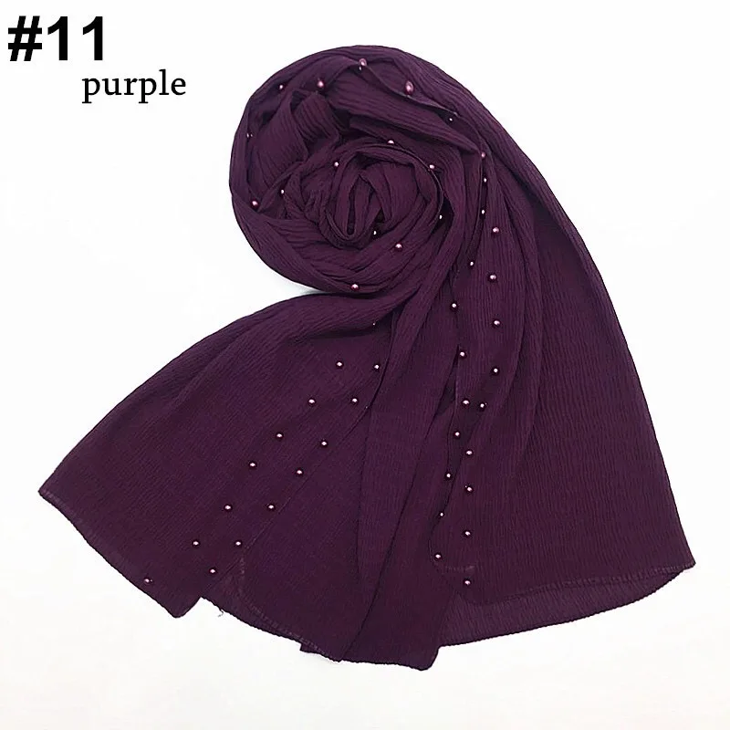 Wholesale crinkle chiffon hijab with pearls pleated chiffon scarf