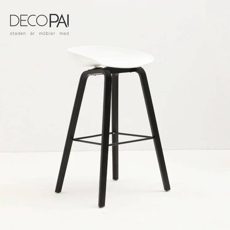 plastic PP seat wood legs modern design famous bar stool barstool for cafe restaurant nordic stool