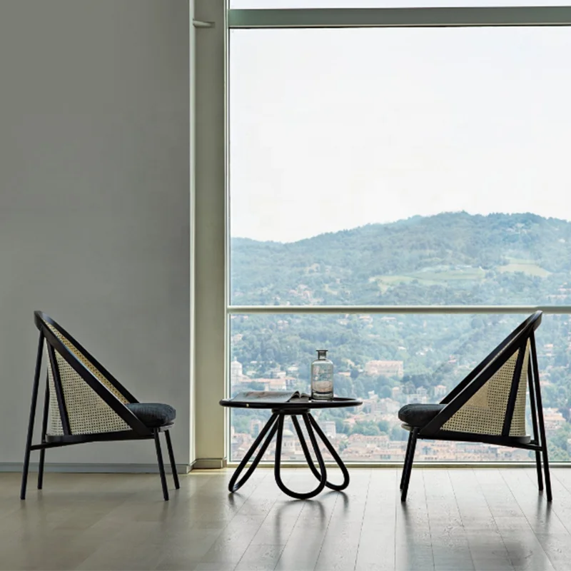 High End Furniture Leisure Metal Black Legs Wood Rattan Sofa Chair For Cafe Garden Chair