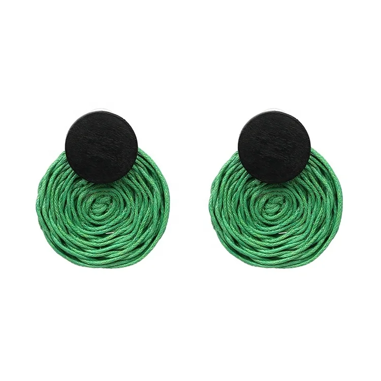 2019 New Korea Handmade Colorful Woven Rattan Drop Earrings Round For Women Girl