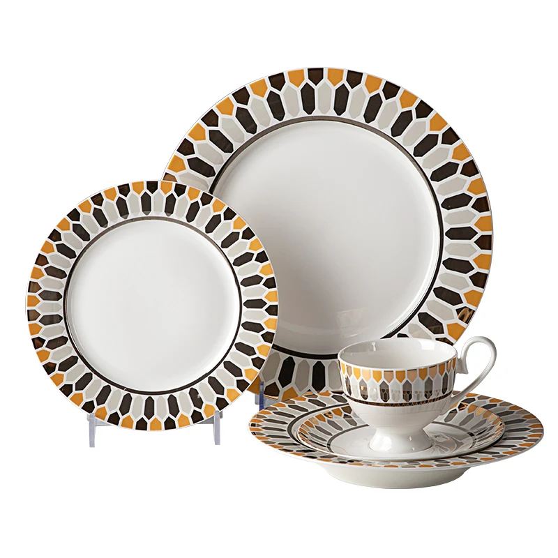 Top Choice Banquet  Embossed Gold Ceramic Dinnerware Set, Porcelain Ware In Bone China~
