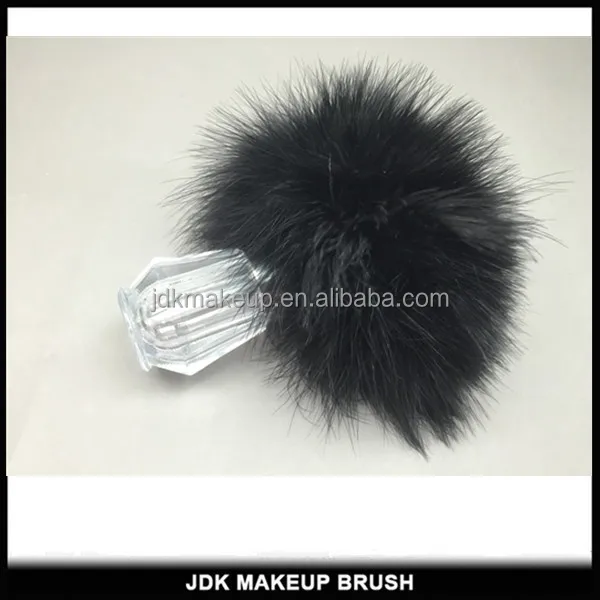 Fluffy Black Turkey Feather Refillable Makeup Powder Brush with container
