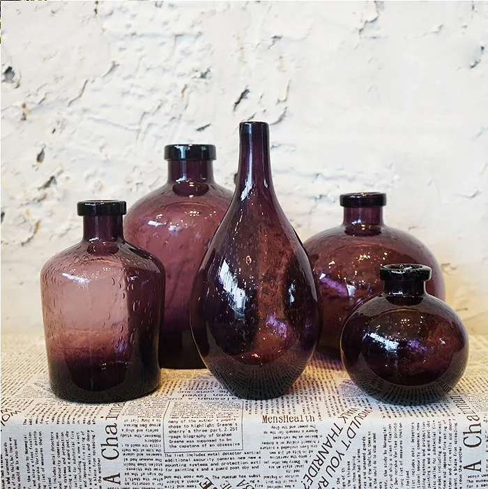 Modern clear colored ruleless bubble Pot-bellied small mouth glass ball vase