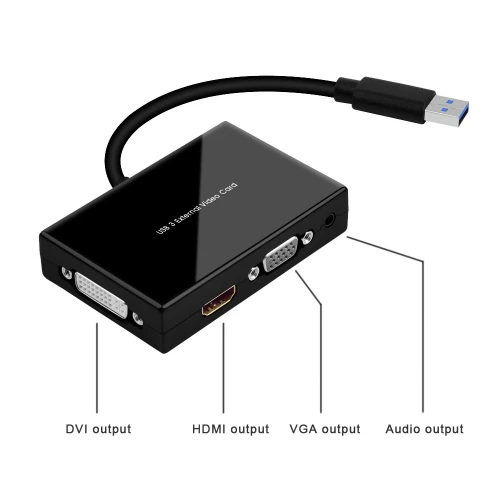 USB 3.0 to HD-VGA-DVI External Video Card Adapter with 3.5mm audio port
