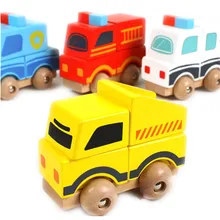 Baby Toys Vehicle Blocks Wooden Toy Ambulance Fire Engine Car Building Blocks Children Toy Educational Birthday