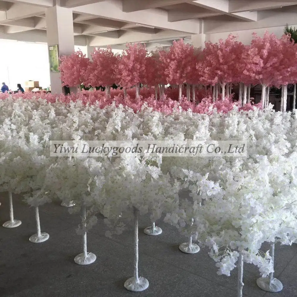 Luckygoods LG20180831 3m white silk full branch cherry blossom flower tree in pair  for wedding party events walkway decoration