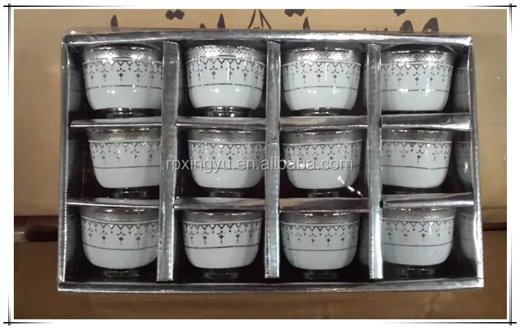 cheap price porcelain 12pcs golden cawa cup, ceramic arabic kawa cup set
