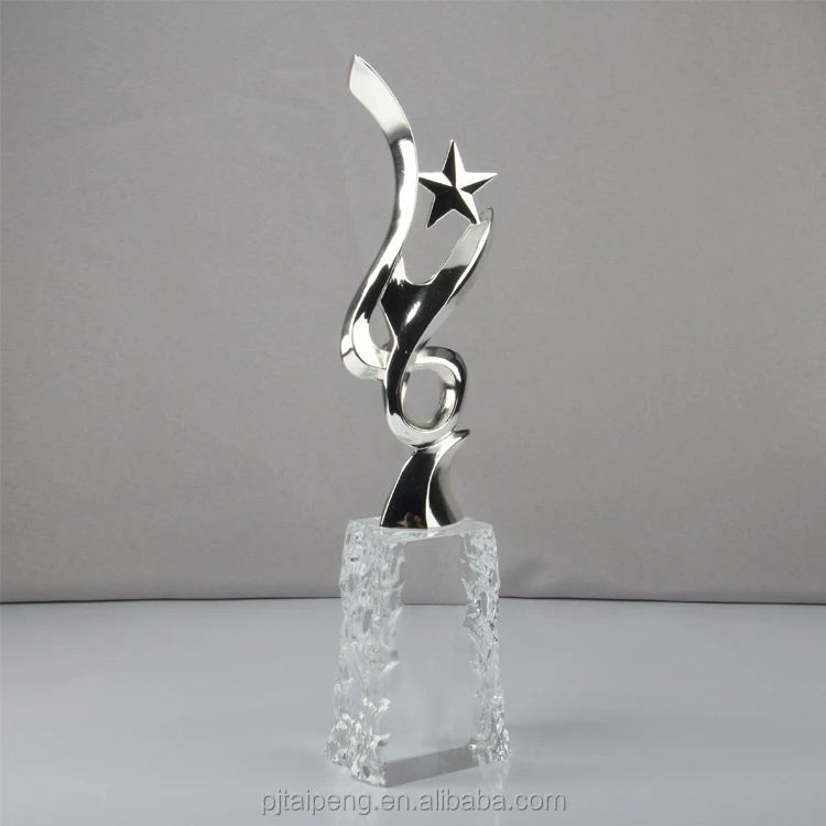 
High quality star shaped crystal and metal medal trophy awards for souvenir with crystal base 