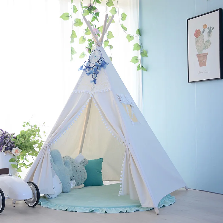 Детские вигвам из хлопчатобумажной ткани оптом, одобренные CE, простые белые палатки с ковриком