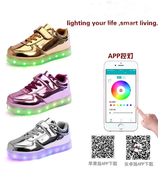 LED shoes with App flashing children kid cool USB shoes,led light up kids shoes app