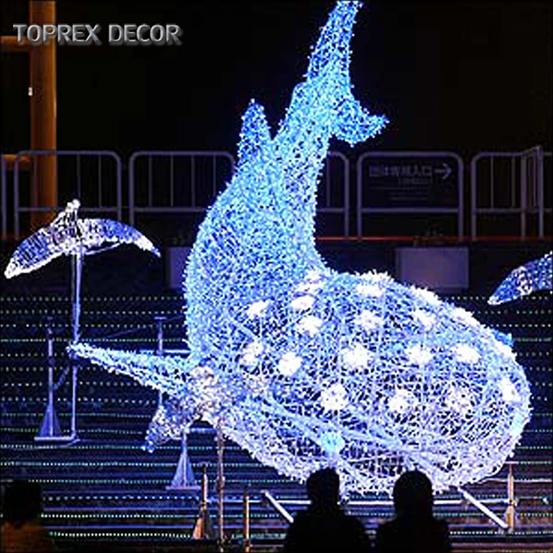 Garden decoration outdoor 3d luce led animal acrylic dolphin motif light