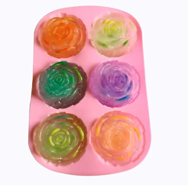 6 Cavity Non-stick Chocolate Cake Bakeware Tool Silicone Lollipop Rose Flower Silicone Mold