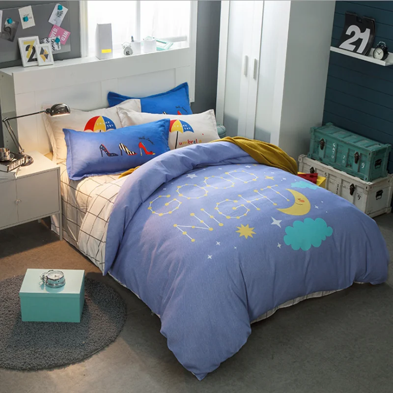 
European style kids cotton 4piece sheets quilt cover cute elk letters cartoon crib bedding set baby bedding set 