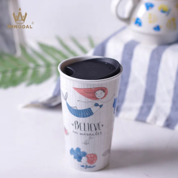 12oz Ceramic Travel Mug with Plastic Lid Ceramic Tumbler Mug