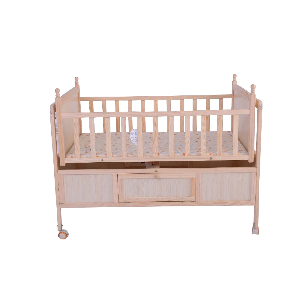 Solid wooden baby bed swinging crib for new born baby