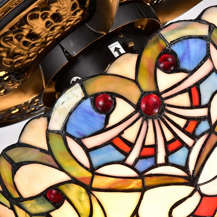 
Customized Tiffany Style matte black cheap price ceiling fan light led chandelier ceiling fan With 5Pcs Wood Blades 