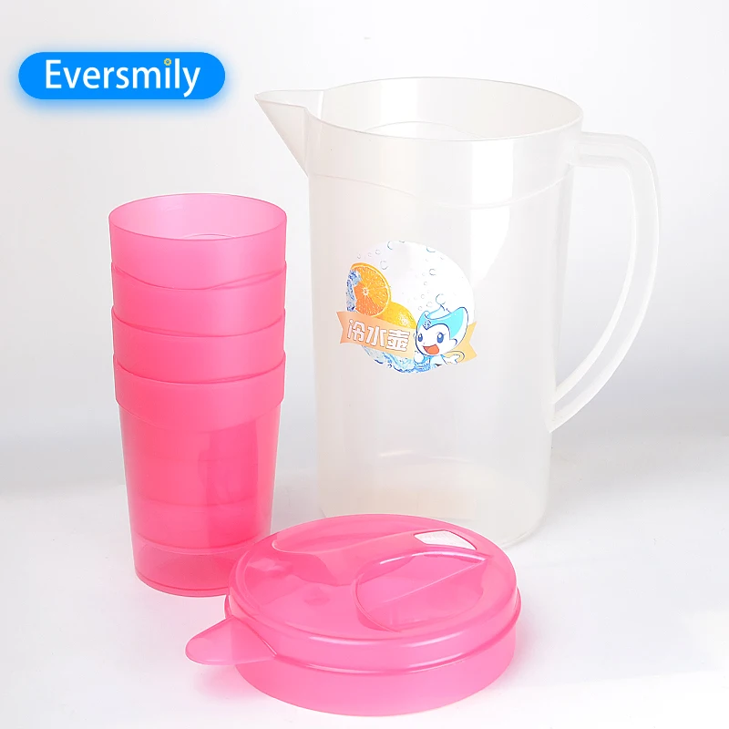 Wholesale Reusable 2L water jug large capacity with 4 cups clear plastic pitcher hot and cold  tea pots & kettles