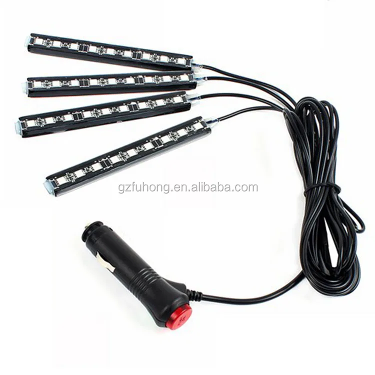 
single color 5050 9 leds 4 pcs led atmosphere lights interior decorating strip for car 