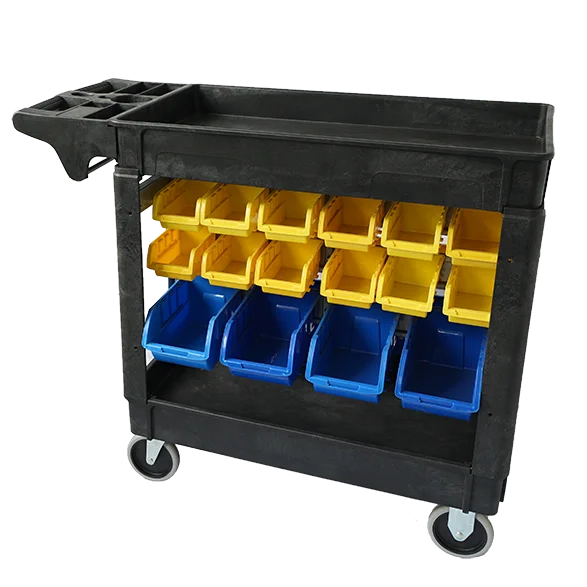 
hand trolley plastic service utility cart with bin 