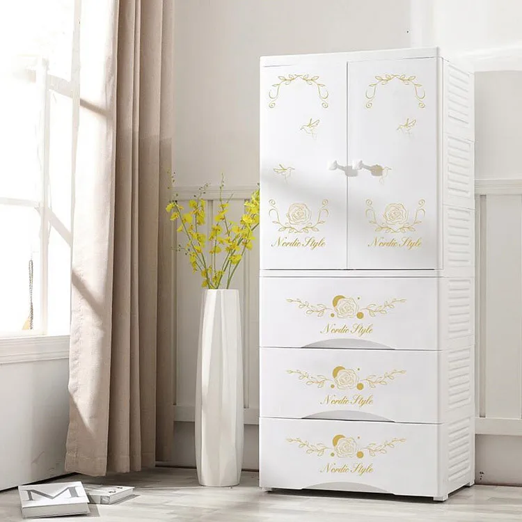 Два открытой двери 3 слоя ящик пластиковый одежда подвесной шкаф для хранения