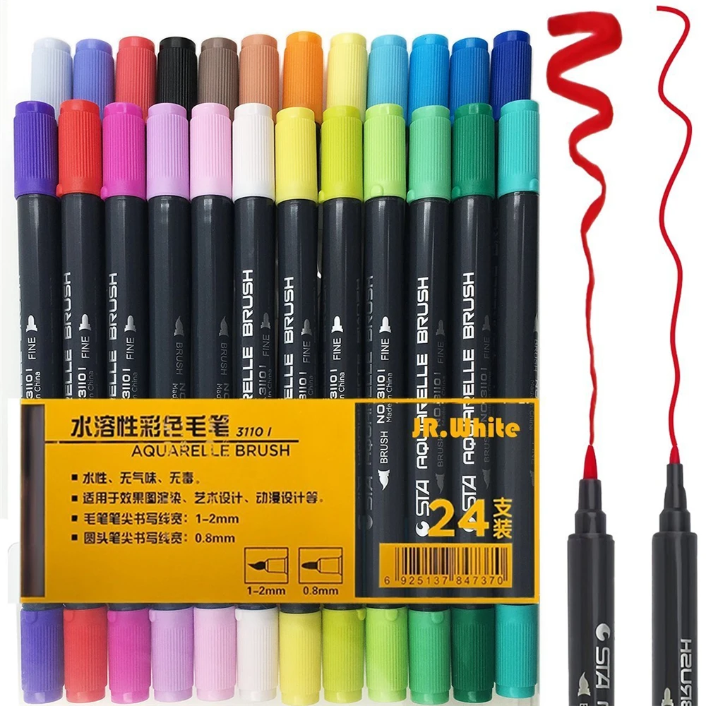 15 Pack Fine Point Brush Marker Pens [Bullet Journal] Dual Tip Art Work Colored Brush Pen