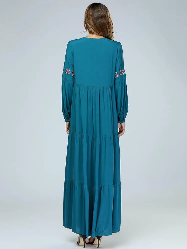 A4257 Kaftan Maxi Dress Moroccan Abaya Dubai Long Arabian Farasha Eid Loose one size dark green Kaftan