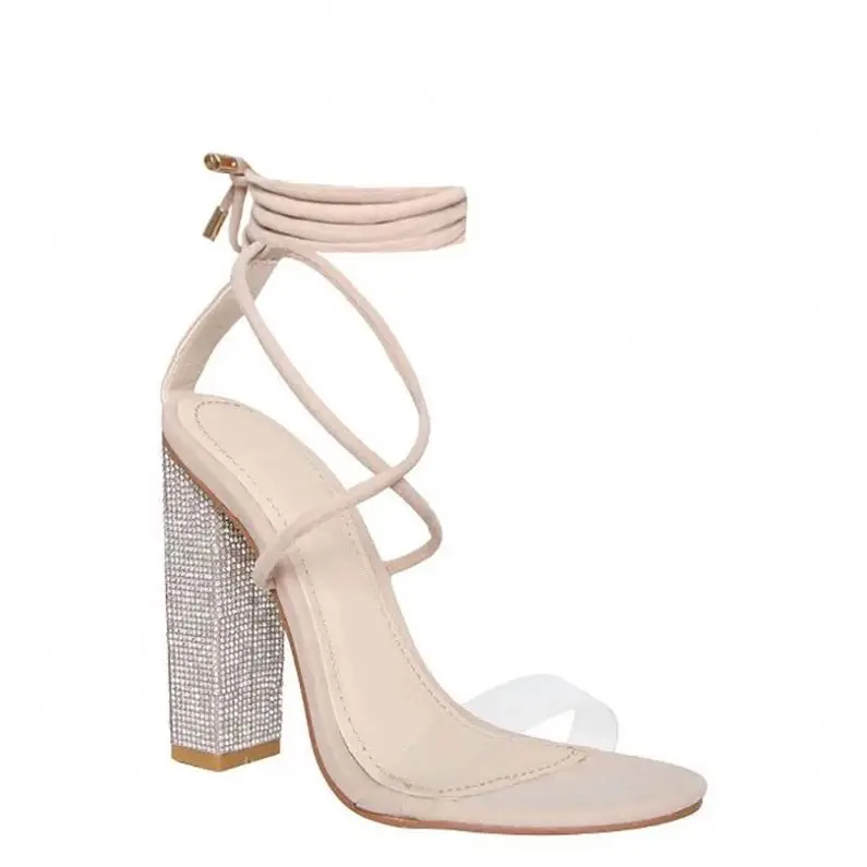 
Women Gladiator Ankle Strap Clear Rhinestone Lace Up Chunky High Heel Snake Skin Strappy Sandals 