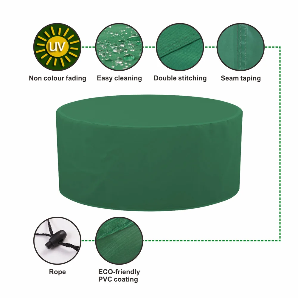 
Oxford Waterproof Large Size Outdoor Patio Furniture Cover Green Color Round Dining Table Cover 