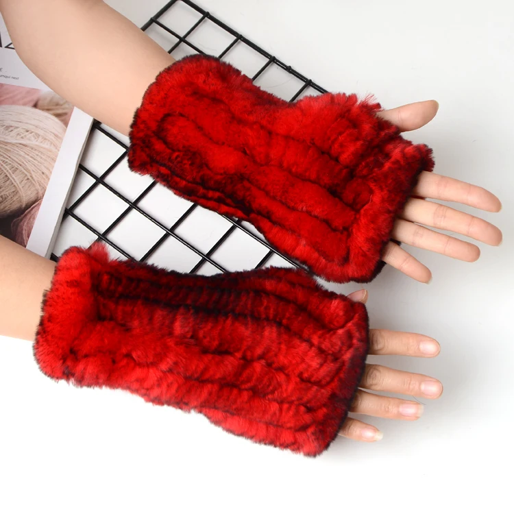 
New 2021Rex rabbit fur gloves half finger half cut students write in class Fur glove Office Writing Plush gloves keep warm 