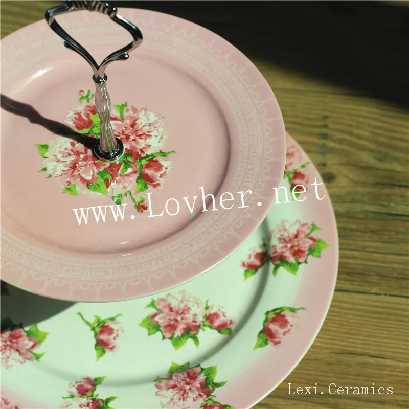 Fine China Wholesale 2 Tier Round Porcelain Cake Plate Ceramic Cake Stand For Home,Hotel , Restaurant, Wedding