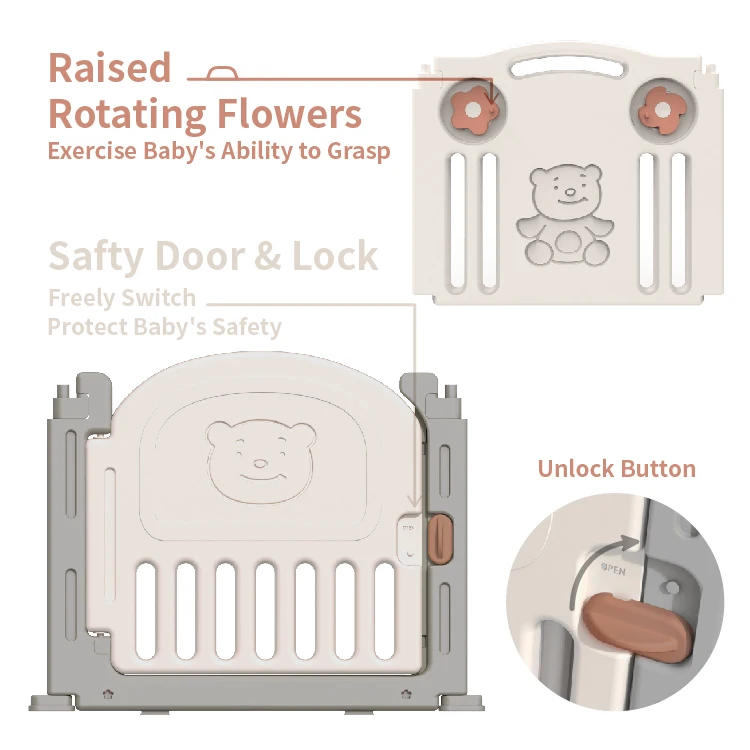 
ABST Foldable Kids Baby Playpen Panel Safety Play Center Yard Home Indoor Outdoor Fence with 14+2 Panel 