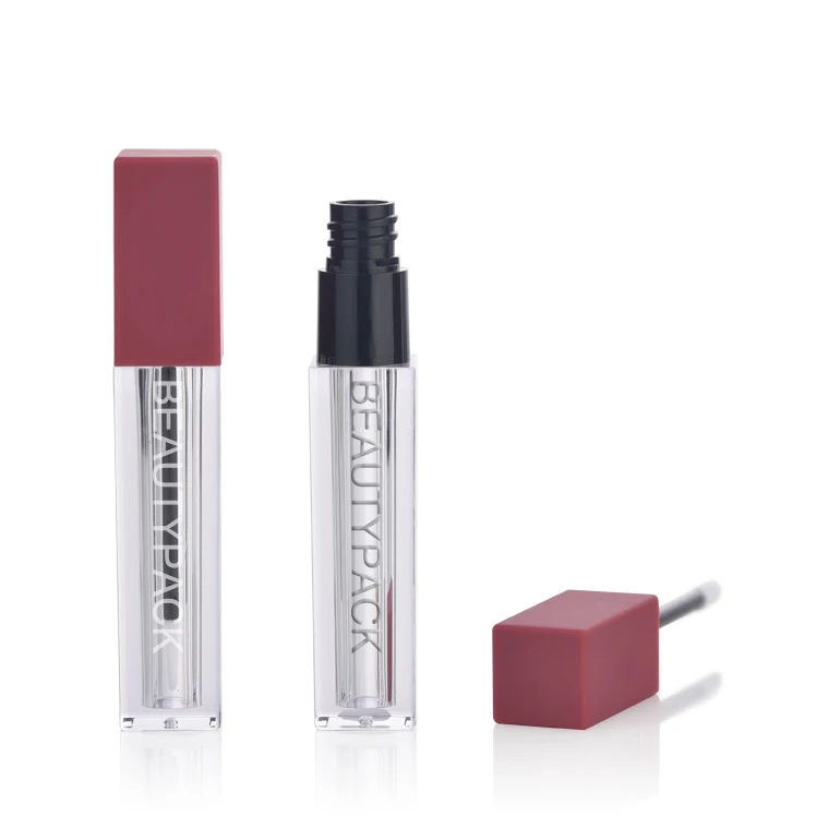 make your own logo matte color square shaped empty plastic lipgloss tube/lip gloss container