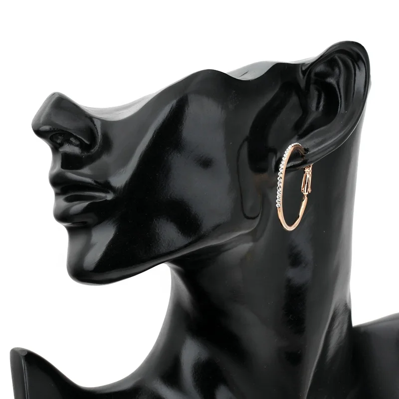 Classic Big Round Crystal Rose Gold Color Hoop Earrings for women Girl Fashion Jewelry Wholesale Top Quality E307