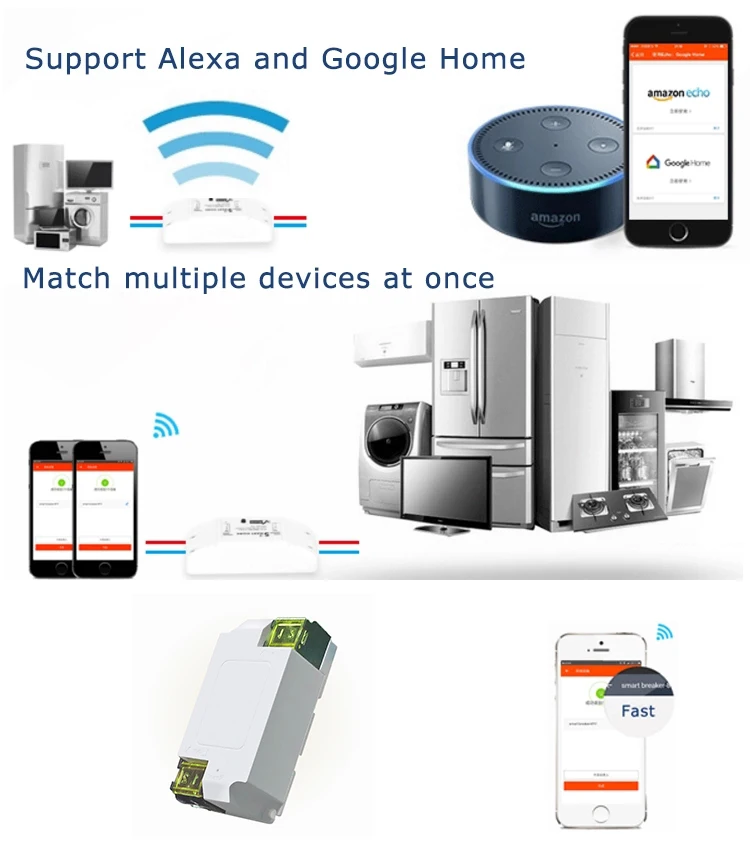 LINGAN intelligent Circuit Breaker DIY Wi-Fi Smart Switch Tuya Echo Plus wireless switch controller with google home