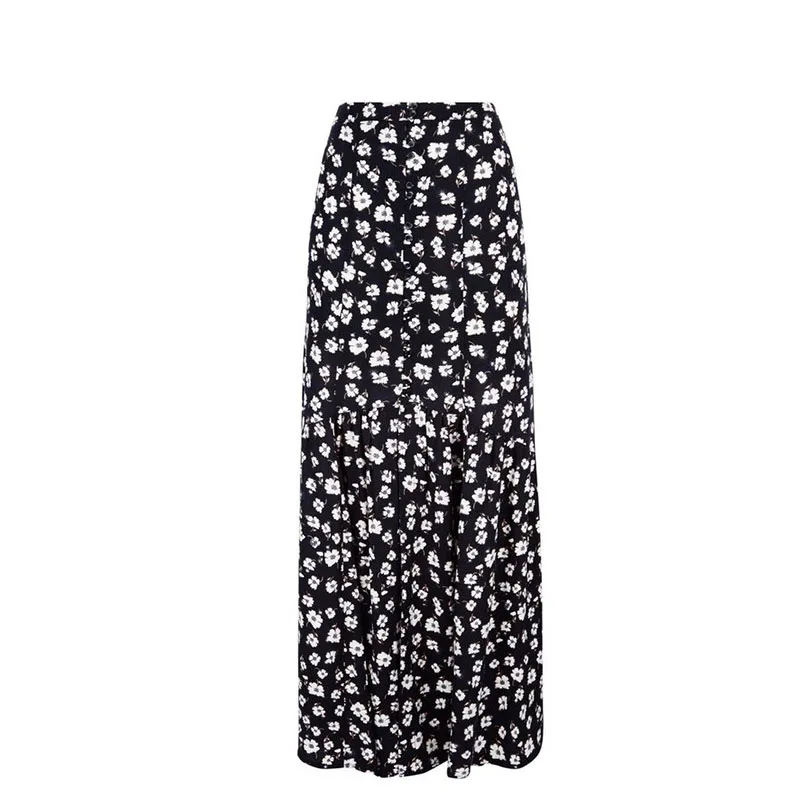 Custom Elegant Skirt for Women Summer Long Chiffon Skirt with Empire Side Slit Floral Maxi Skirt