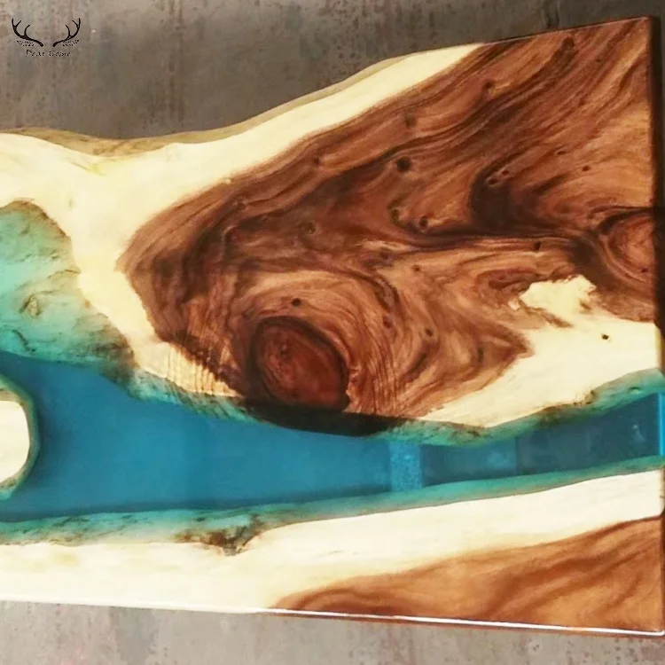 High quality unique design solid wood crystal clear epoxy resin dining table river live edge table