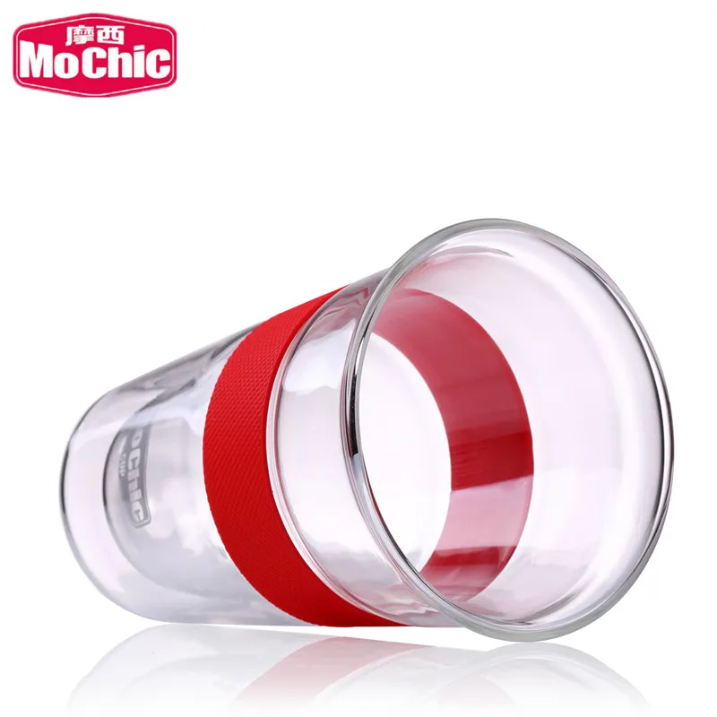 Mochic Custom Reusable 300Ml Insulated Glass Coffee Travel Mug / Heat Resists Glass Handy Cup With Silicon Sleeve And Lid