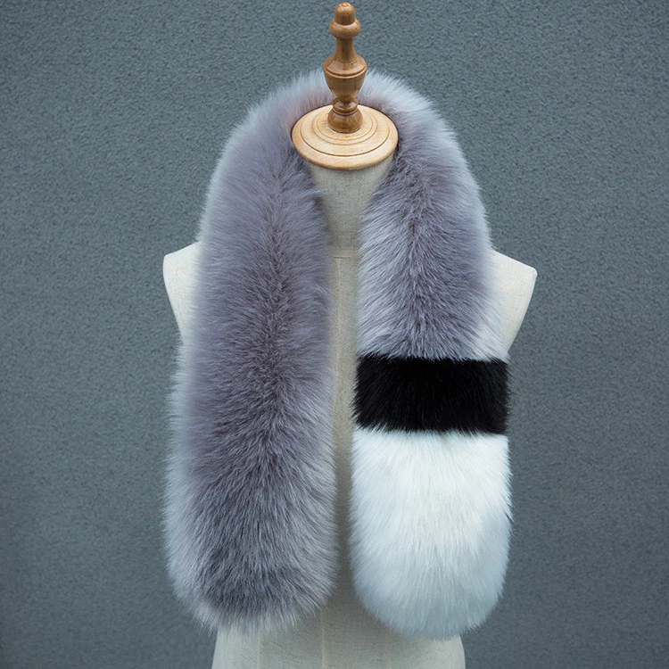 Winter solid color acrylic Classic thicken faux Fur cony rabbit hair cross collar scarf