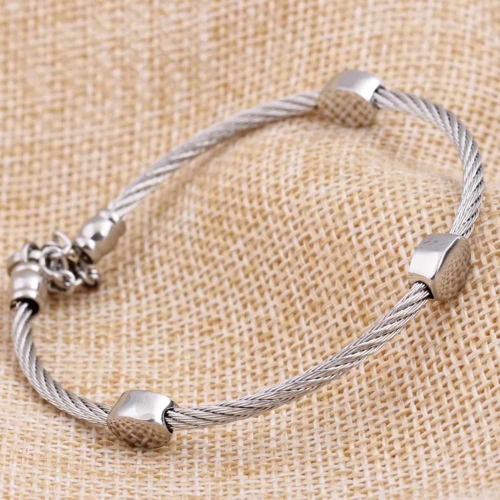 Unique Design Silver Color Stainless Steel Cable Wire Bracelet For Men And Women